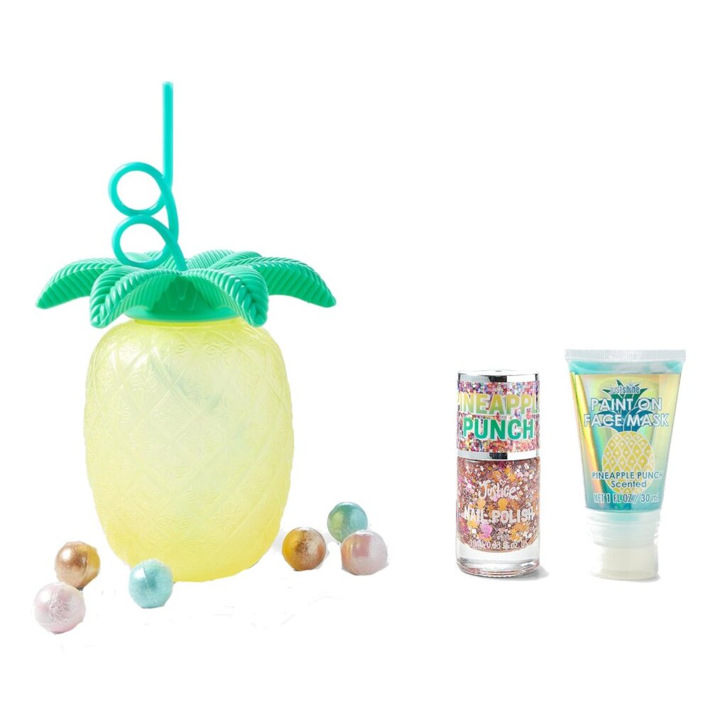 Justice Girls Just Shine Pineapple Bath Bomb Mask Polish & Tumbler Set